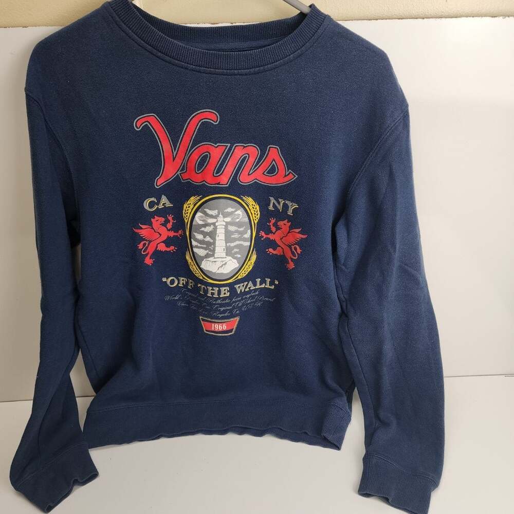 Vans Off The Wall 1966 Navy Blue Long Sleeve Pull-On Sweatshirt Men's Size S
